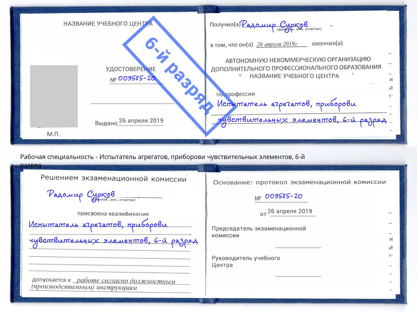 корочка 6-й разряд Испытатель агрегатов, приборови чувствительных элементов Лангепас
