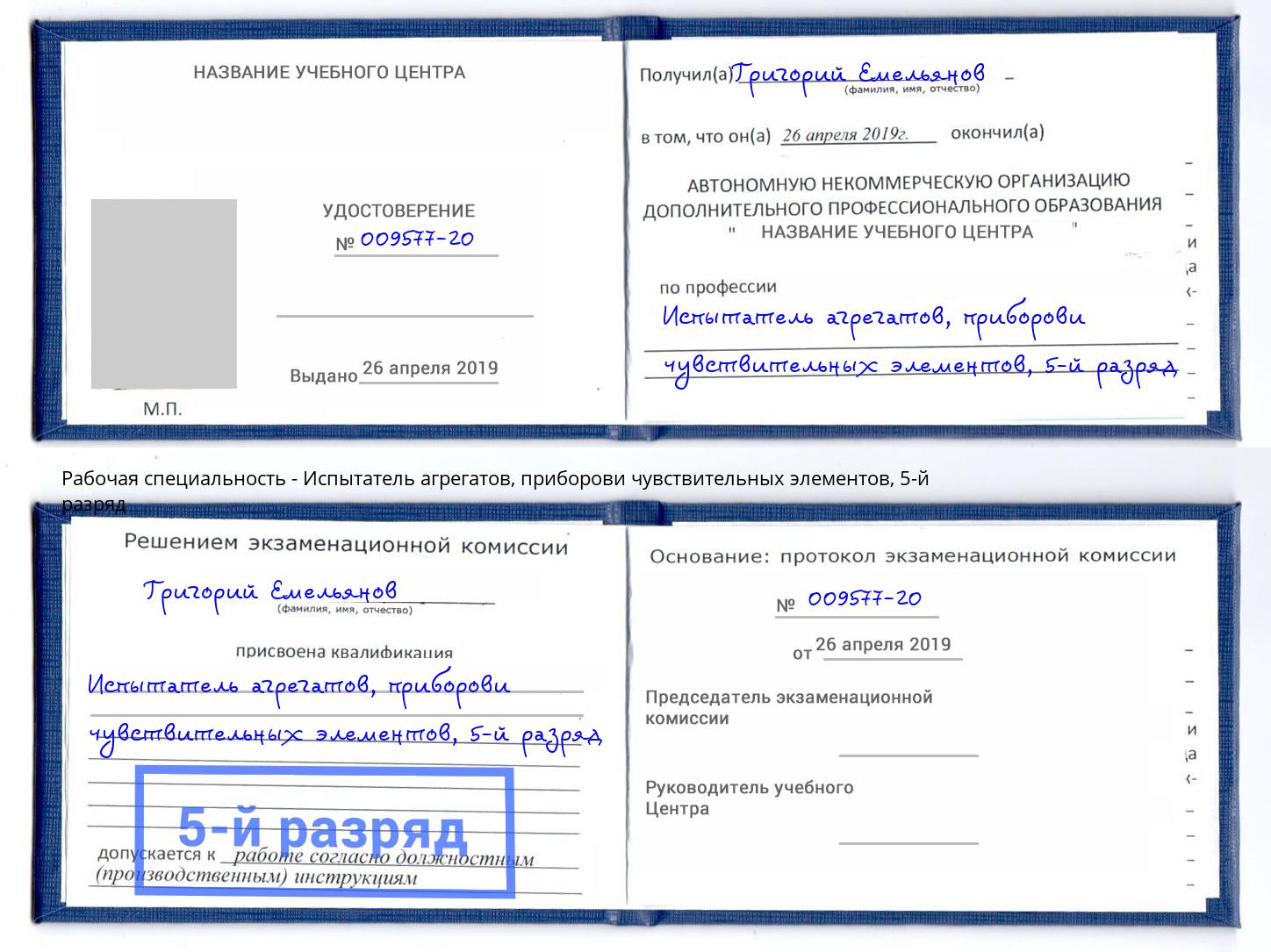 корочка 5-й разряд Испытатель агрегатов, приборови чувствительных элементов Лангепас