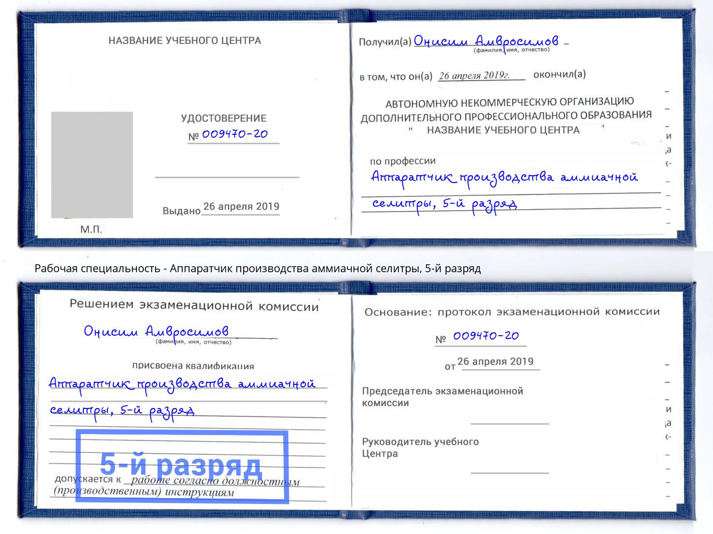 корочка 5-й разряд Аппаратчик производства аммиачной селитры Лангепас