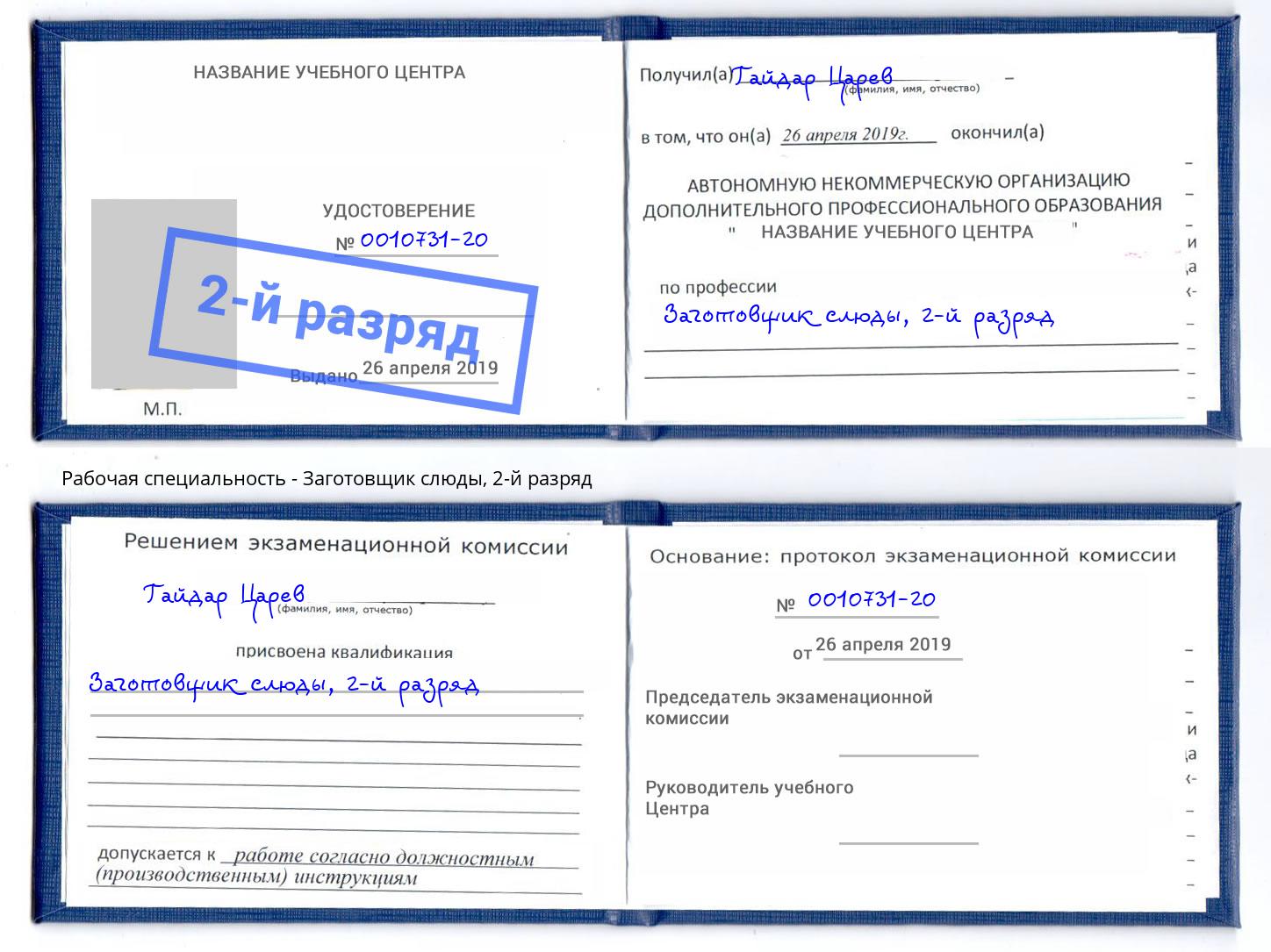 корочка 2-й разряд Заготовщик слюды Лангепас