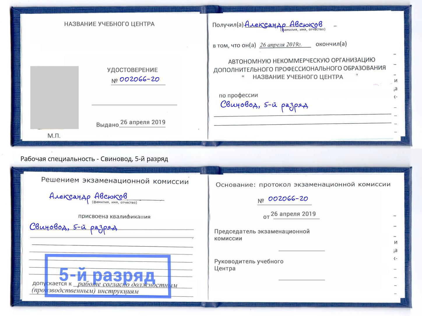 корочка 5-й разряд Свиновод Лангепас