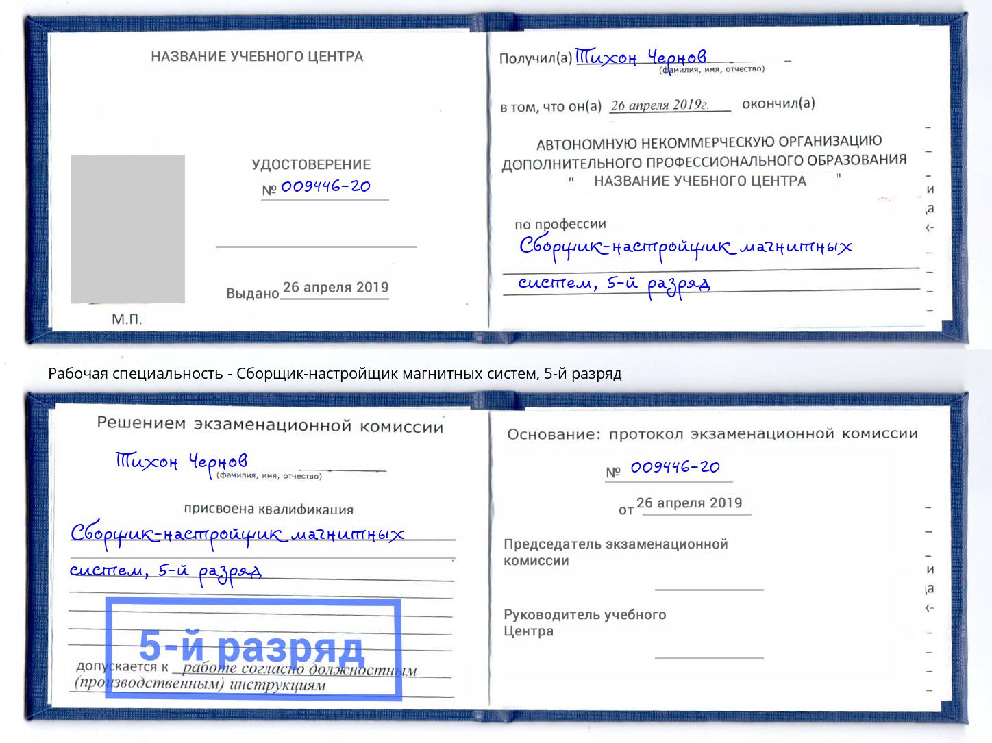 корочка 5-й разряд Сборщик-настройщик магнитных систем Лангепас