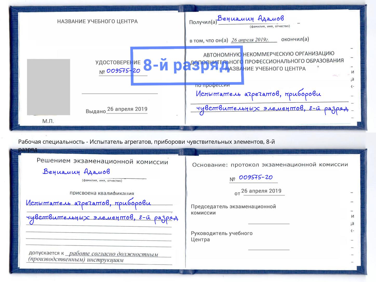 корочка 8-й разряд Испытатель агрегатов, приборови чувствительных элементов Лангепас