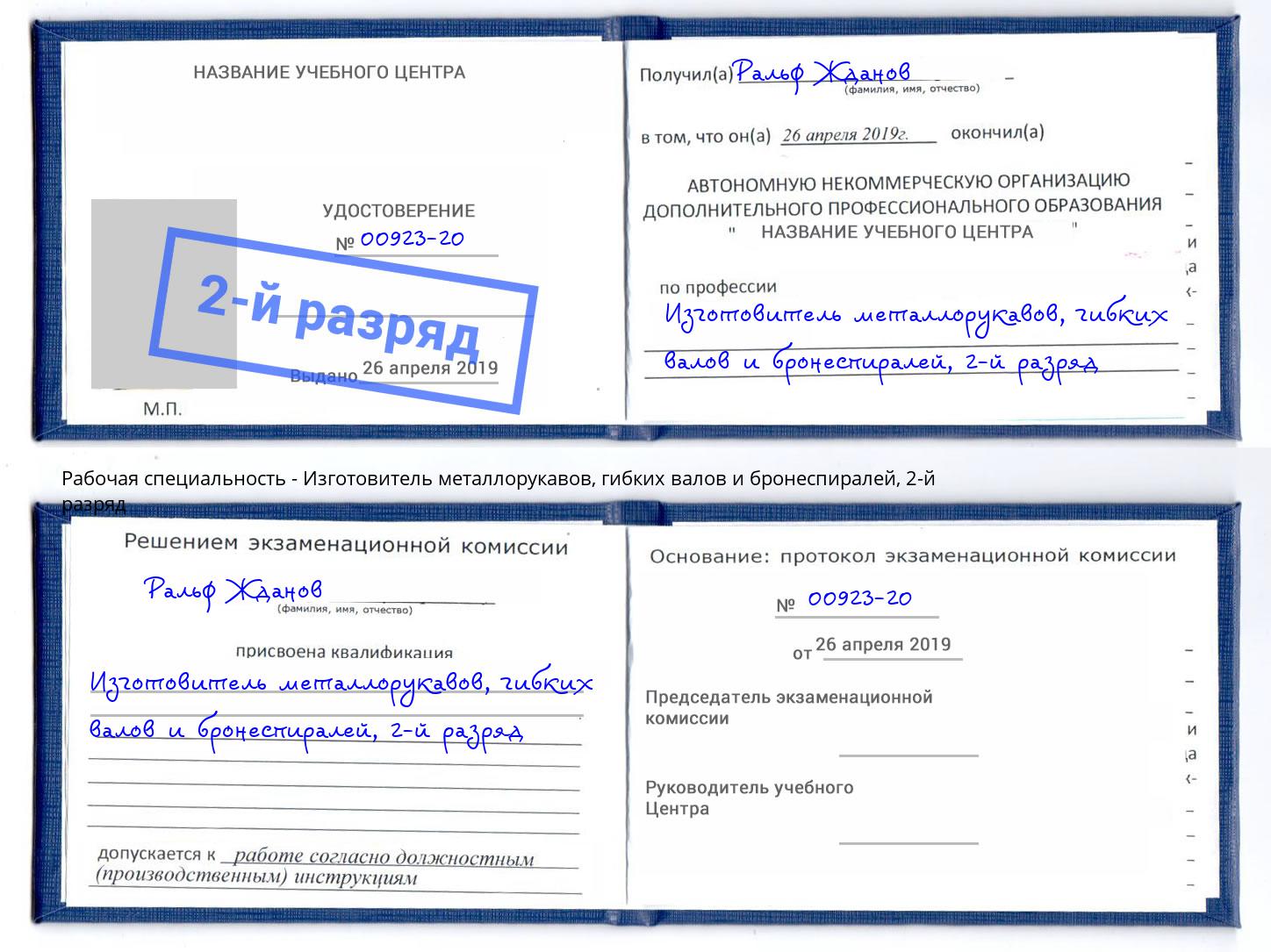 корочка 2-й разряд Изготовитель металлорукавов, гибких валов и бронеспиралей Лангепас
